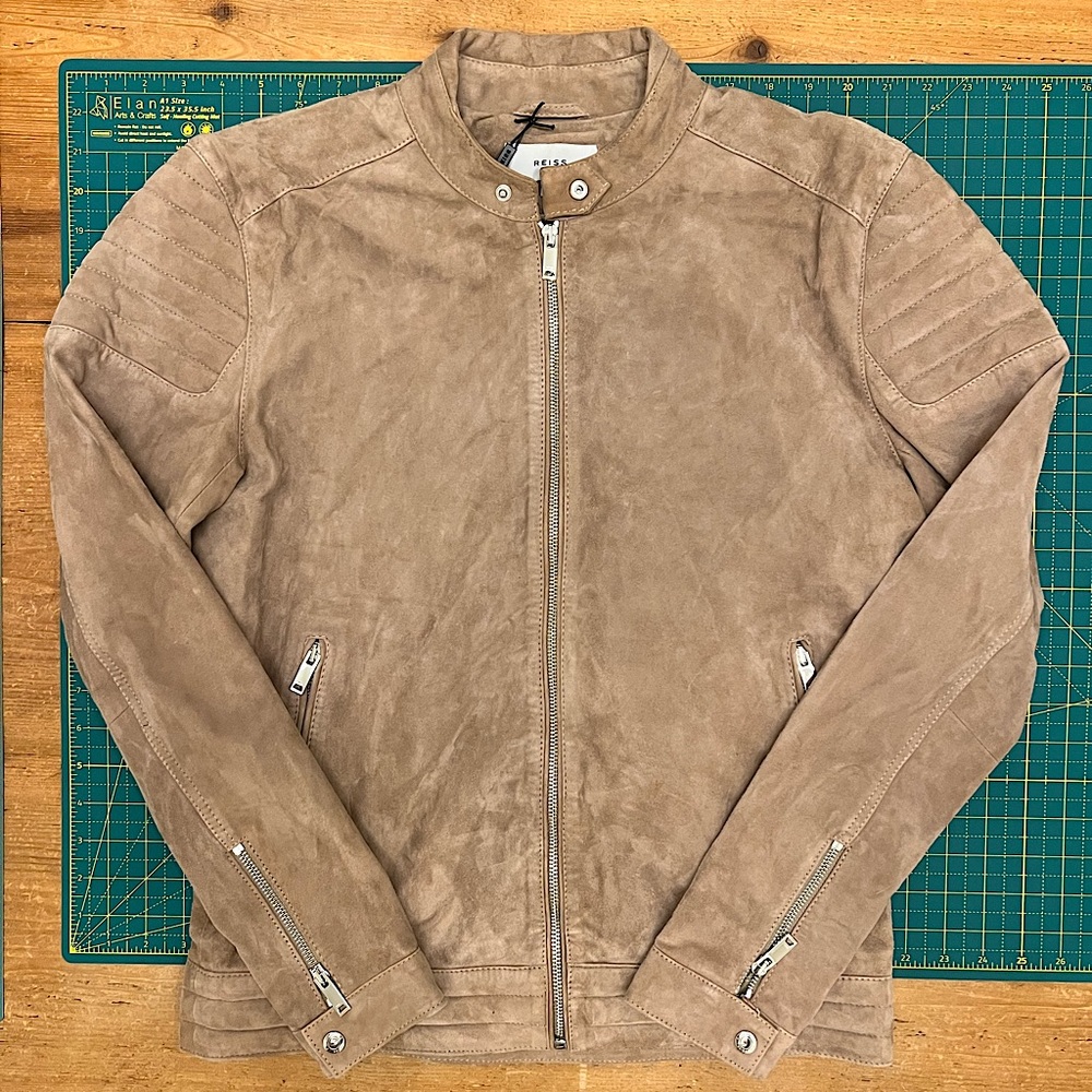 Reiss - Brooks Suede Racer Jacket Size Small